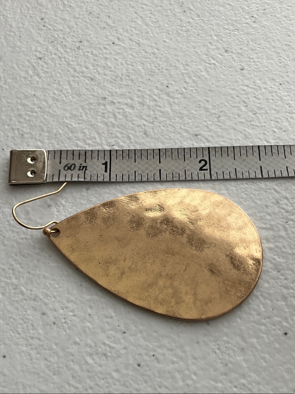 Hammered Teardrop Drop Earrings - Gold Tone - Picture 4 of 5